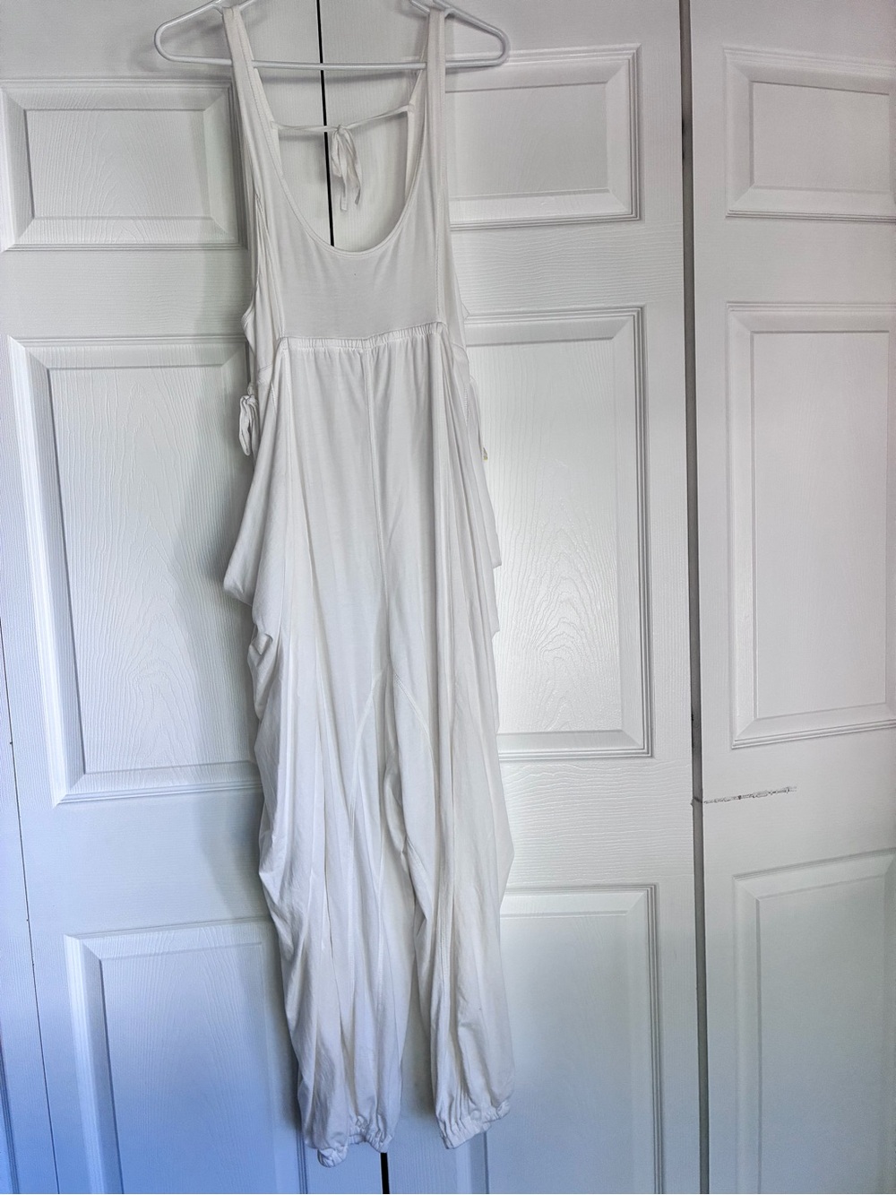 Anthropologie White Asymmetrical Sleeveless Draped Jumpsuit